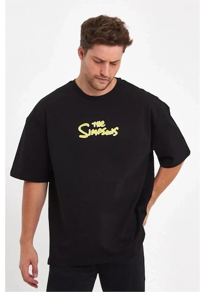 Valensdesign Erkek Sırt Baskılı Bisiklet Yaka Oversize T-shirt - Siyah