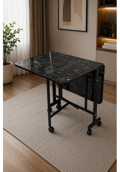 Teknor Kelebek Katlanır Ahşap Masa Mermer Desenli 60x120 Siyah
