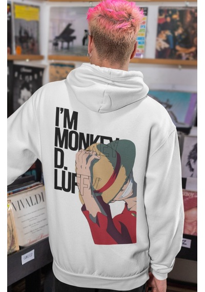 Sevbano Im Monkey D. Luffy One Piece Anime Sırt Baskılı Unisex Oversize P beyaz