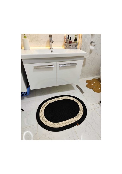 Jüt Desenli Kapı Önü Paspas Banyo Paspası Balkon Paspası Hediyelik Ev Eşyası Siyah Krem Siyah Krem