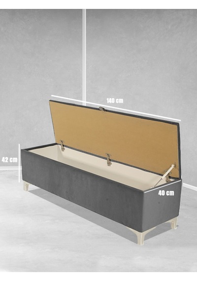 Vetra V2 Sandıklı Puf  Gri Dilimli Model Sandıklı Bench Puf - Sandıklı Yatak Ucu Bankı