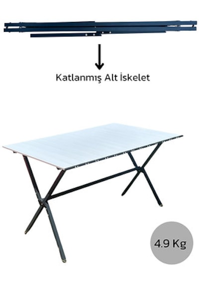 Tamamen Alüminyum Katlanır Alüminyum 6 Kişilik Kamp Karavan Masası Ramses Premıum L Açık Gri