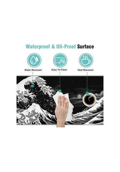 Tr Japon Deniz Dalgası Oyun Fare Altlığı, 31,5 X 11,8 Cm Japon Kanagawa Siyah Mousepad Masa Örtüsü, Sıvı Kontro
