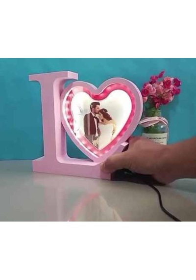 Love Kalpli Fotaraflı Ledli Işıklı Sihirli Ayna Pembe