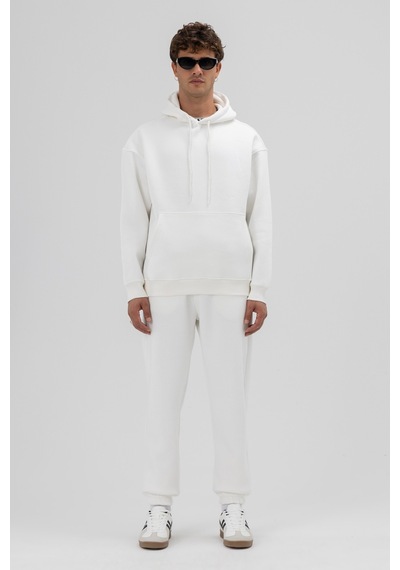 Vamos Basic Oversize Kapüşonlu Sweatshirt Ekru