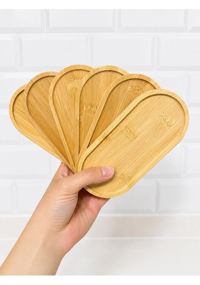 Oval Bambu Sunumluk Set 17x8 Cm, 6 Adet Çok Amaçlı Servis Tepsisi Çok Renkli