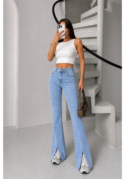 Bluemarlin Buz Kar Likralı Esnek Paça Yırtmaçlı İspanyol/flare Denim Pantolon Buz Kar