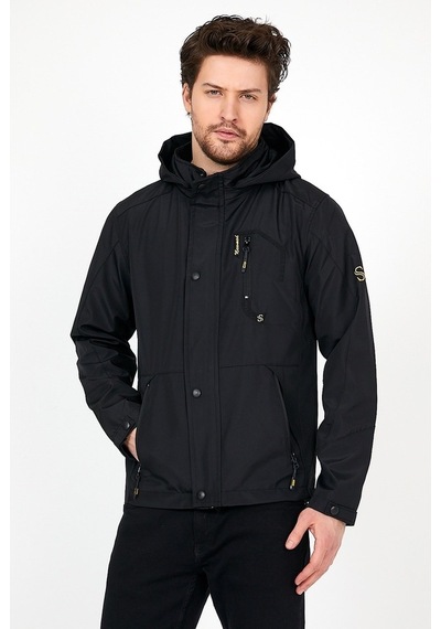 Sivaist Yeni Sezon Erkek Siyah Softshell Kapüşonlu Iç Cepli Mont