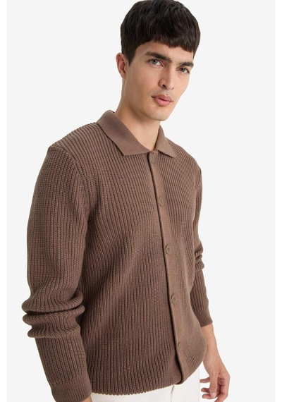 Defacto Standart Fit Polo Yaka Fermuarlı Triko Hırka E8397ax25cwbn595 Kahve