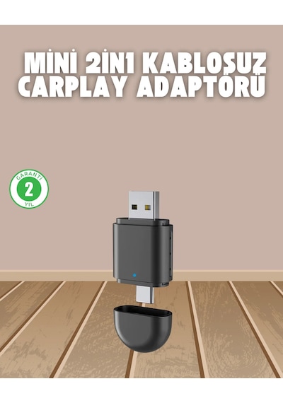 Kablosuz Carplay Adaptörü Usb-a &amp Type-c Uyumlu Hızlı Bağlantı Cihazı Siyah