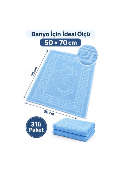3'lü Banyo Ayak Havlusu 50x70 Cm 250 Gr Footera Mavi