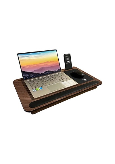 Telefon Ve Tablet Bölmeli Minderli Laptop Sehpası Notebook Bilgisayar Çalışma Masası Antik Meşe