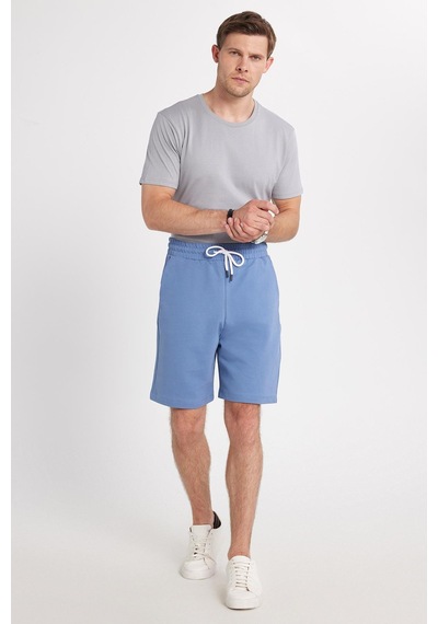 Tudors Erkek Relax Fit Rahat Kesim %100 Pamuk Beli Bağcıklı Mavi Şort-35700 Mavi
