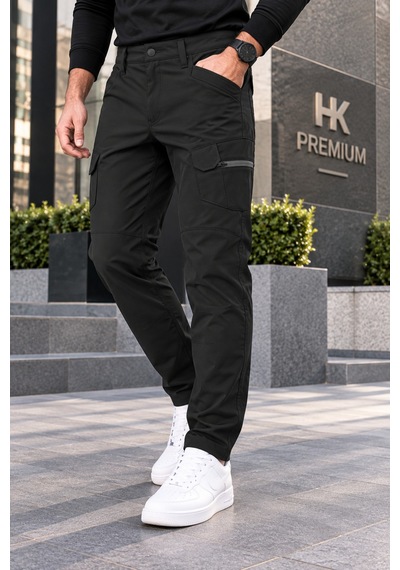 Hk Premium Erkek Haki Softshell Su Geçirmez Taktik Kargo Pantolon Moto Kurye & Outdoor Siyah