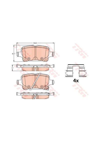 Arka Fren Balatası Opel Astra K 1.0-1.4-1.4t-1.6t-1.6 Cdtı 16 22 106.5x46.3x16.6