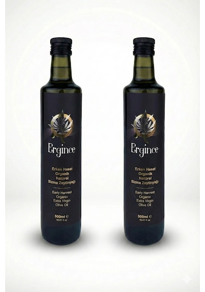 Ergince Organik Erken Hasat Natürel Sızma Zeytinyağı Soğuk Sıkım 0,2 Asit Premium Lezzet 2x500 Ml