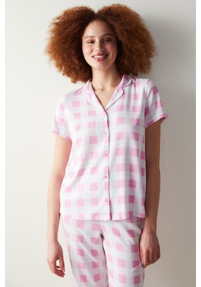 Penti Gingham Pembe Gömlek Pantolon Pijama Takımı Pembe