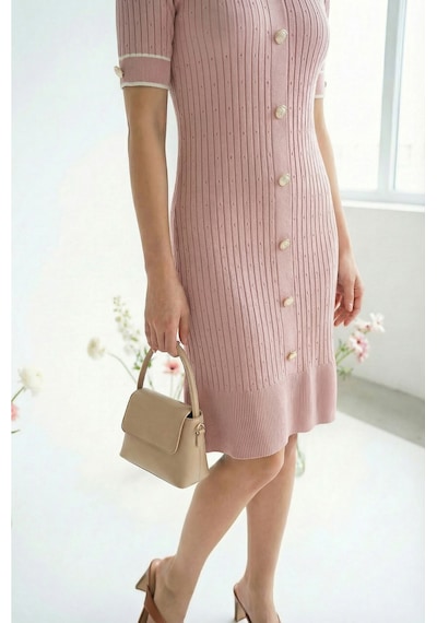 Sayzen Your Shine Sayzen Yazlık Gömlek Yaka Düğmeli Midi Elbise Sy-26elb01 Pembe