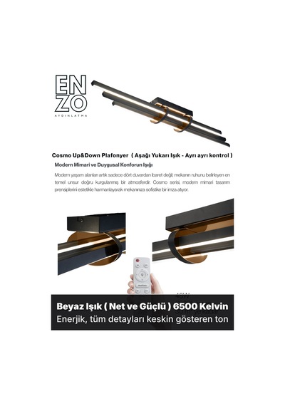 Cosmo Bronz Led Tavan Avize Kumandalı Dim Edilebilir Yukarı & Aşağı Işık Beyaz Işık