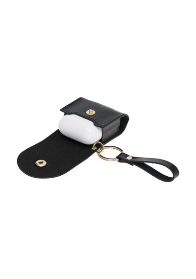Apple Uyumlu AirPods 2.nesil Deri Kılıf Mai Snap Parlak Siyah Siyah