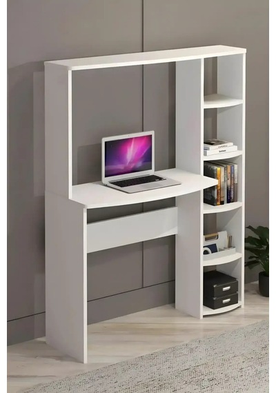 Raflı Kitaplıklı Çalışma Masası Beyaz