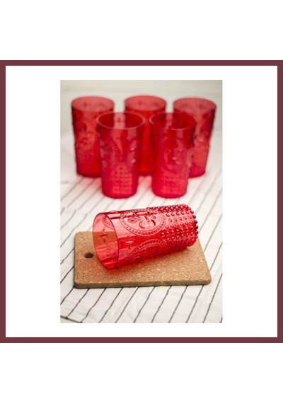 Storeşahin Akrilik Kırmızı 6'lı Uzun Bardak & Su Meşrubat Bardağı 750 Ml Büyük Boy & Cam Değildir Shn0720
