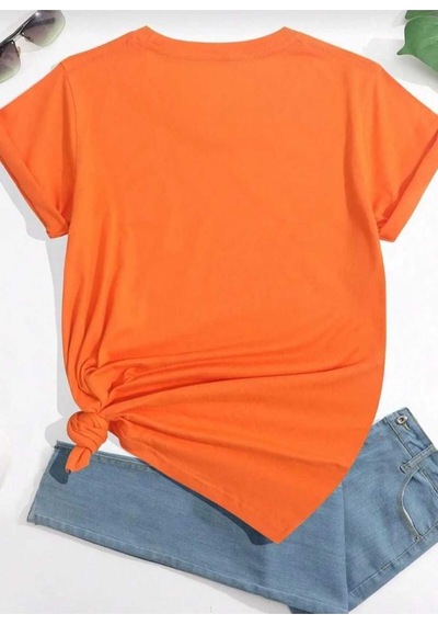 Kozia Outdoors Sevimli Kedi Baskılı Oversize Basic O Yaka Unisex T-shirt Turuncu