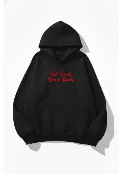 Uyguntarz Unisex Yumuşak Dokulu Hot Girl Read Books Baskılı Tasarım Oversize 3 İplik Hoodie Sweatshirt siyah