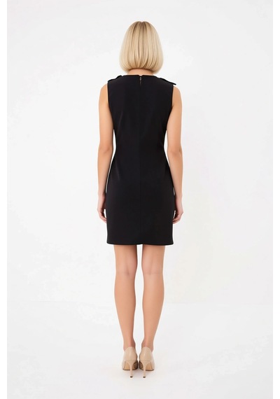 Benerly Kadın V Yaka Kolsuz Bodycon Midi Elbise Astarlı Micro Dokuma Elas Siyah