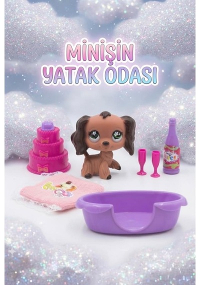 Petclub Sevimli Minişin Yatak Odası Oyun Seti - Sevimli Kahverengi Köpek Figürlü Ve Aksesuarlı Eğlenceli Kutu Oyuncak