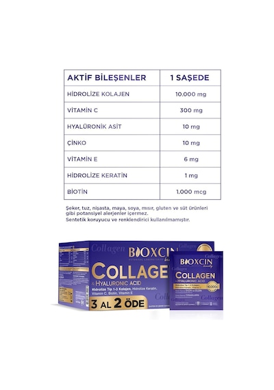 Bioxcin Beauty Collagen Toz Saşe  10.000 Mg 3 Al 2 Öde Tip 1 - Tip 3 Hidrolize Kolajen - Keratin