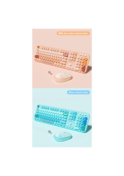 Mofıı Lovely Kablosuz Klavye Mouse Seti 2.4g Sevimli Yuvarlak Tuşlu 104 Tuş Renkli Set Optik