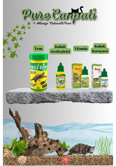 Purecanpati Kaplumbağa Bakım Ve Stick Yem Seti Vitamin Kabuk Ve Su Düzenleyici