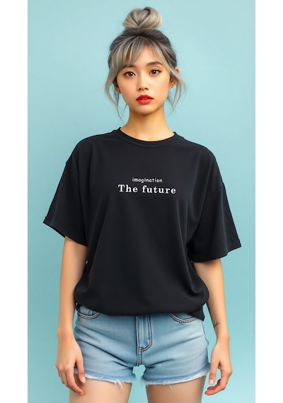 The Future Baskılı Oversize T-shirt Siyah