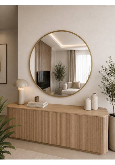 Effe Gold Metal Çerçeveli 80 Cm Yuvarlak Ayna