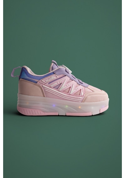 Muggo Skate Çocuk Işıklı Patenli Tekerlekli Sneaker Spor Ayakkabı Pudra