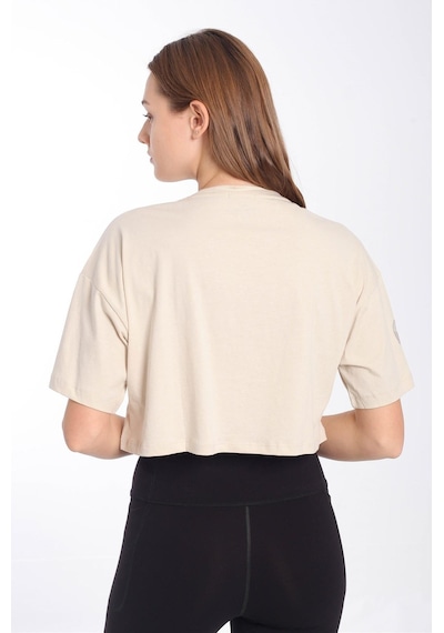 Maraton Sportswear Comfort Kadın Bisiklet Yaka Kısa Kol Basic Kil Rengi Crop Top 20880 Gri