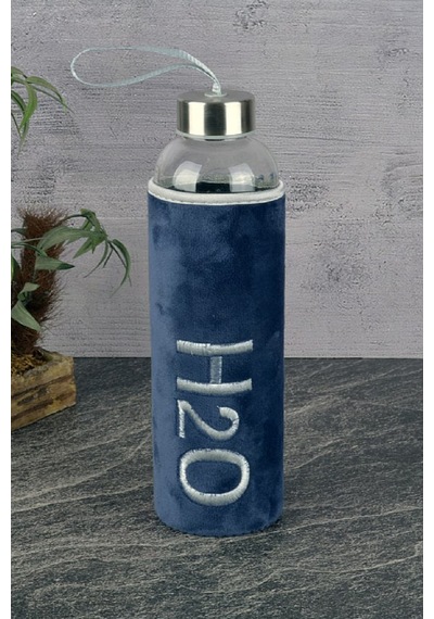 H2o Peluş Kılıflı Cam Matara 600 Ml. Lacivert