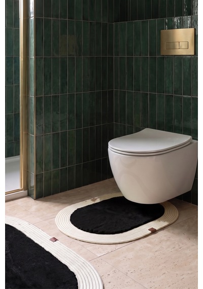 Banyo Paspası Takımı 60x100+40x60 Cm Düz Siyah & Krem Siyah - Krem