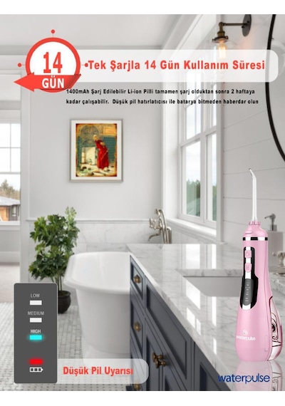 WaterPulse WP-V500-P Flosser Taşınabilir Şarjlı Masajlı Diş Protez Bakım ve Ağız Duşu