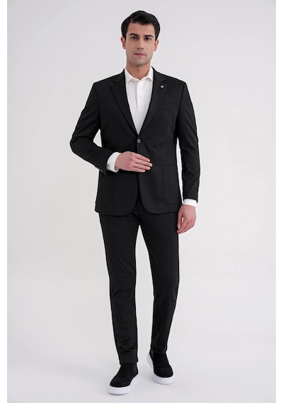 Efor Comfort Fit Mono Yaka Torba Cep Esnek Yünlü Siyah Spor Takım Elbise Tk 931 Siyah