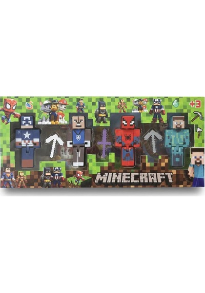 Kaptan Amerika Spiderman Minecraft 4 Karakter 3 Aksesuar 7 Parça Çocuk Figür Oyun Seti