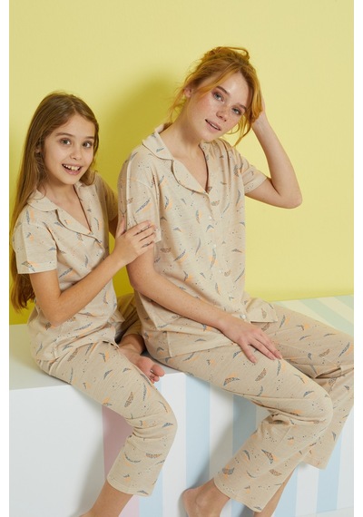Siyah İnci Örme Düğmeli Pijama Takım 24108026 Çok Renkli