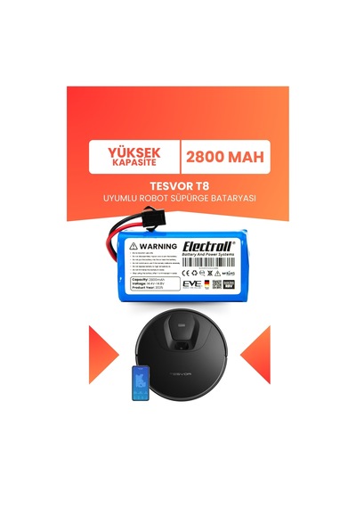 Tesvor T8 Uyumlu Batarya Yüksek Kapasite 2800mah Pil Robot Süpürge Bataryası
