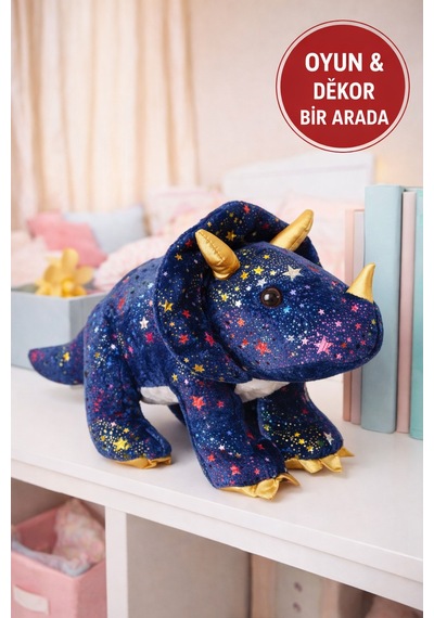 Yıldız Desenli Triceratops Peluş Oyuncak 35 Cm Yumuşak Büyük Dinozor Kız Çocuk Hediyesi