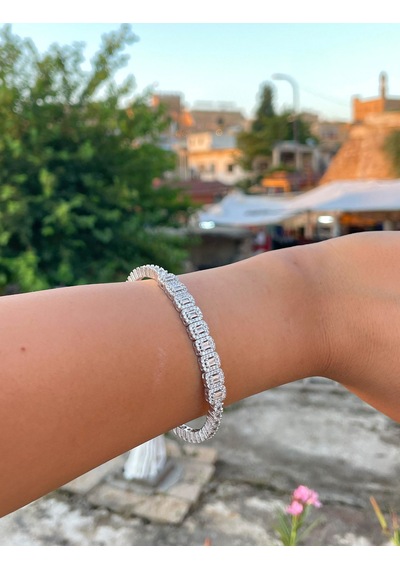 Zirkon Taşlı Baget Dörtgen Model 925 Ayar Gümüş Kadın Bilezik 201025797 Çok Renkli