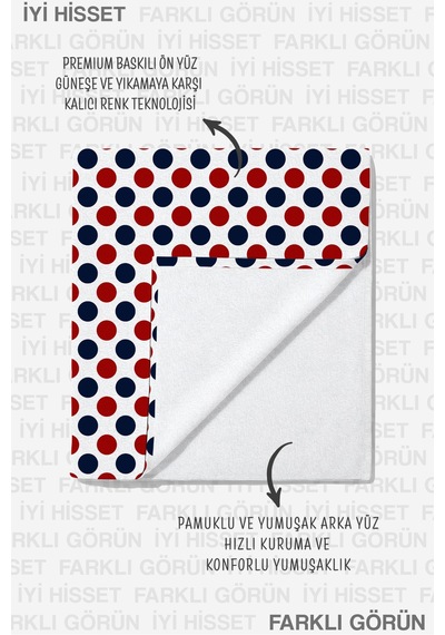 Puantiyeli Modern Şık Plaj Havlusu - Kırmızı Lacivert Geometrik Minimalist Hızlı Kuruyan Plaj Örtüsü Çok Renkli