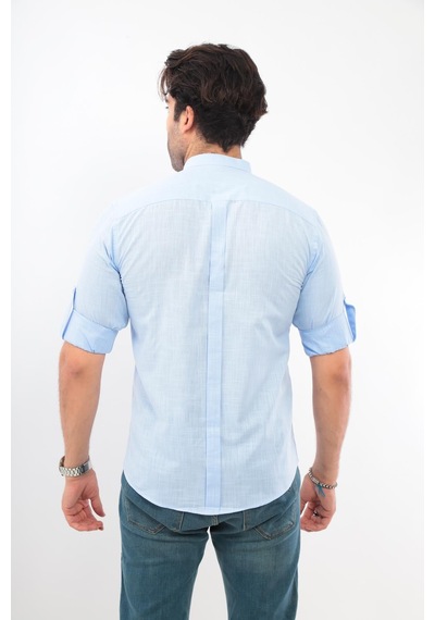 Hakim Yaka Slim Fit Keten Hediye Kutulu Erkek Gömlek Fs-003042 - Mavi-2194 MAVİ