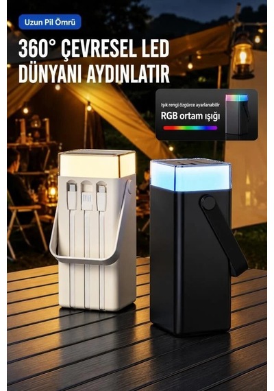Premium Kulaklık Işıklı Tablet 40000 Mah Powerbank Trm-1041 Siyah 22,5w Çok Renkli