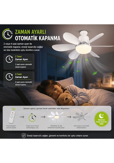 Goes Tavan Vantilatörü Led Işık 3 Kademe Hız Modu Sessiz 52 Cm Çap 6 Kanat Kumandalı Vantilatör